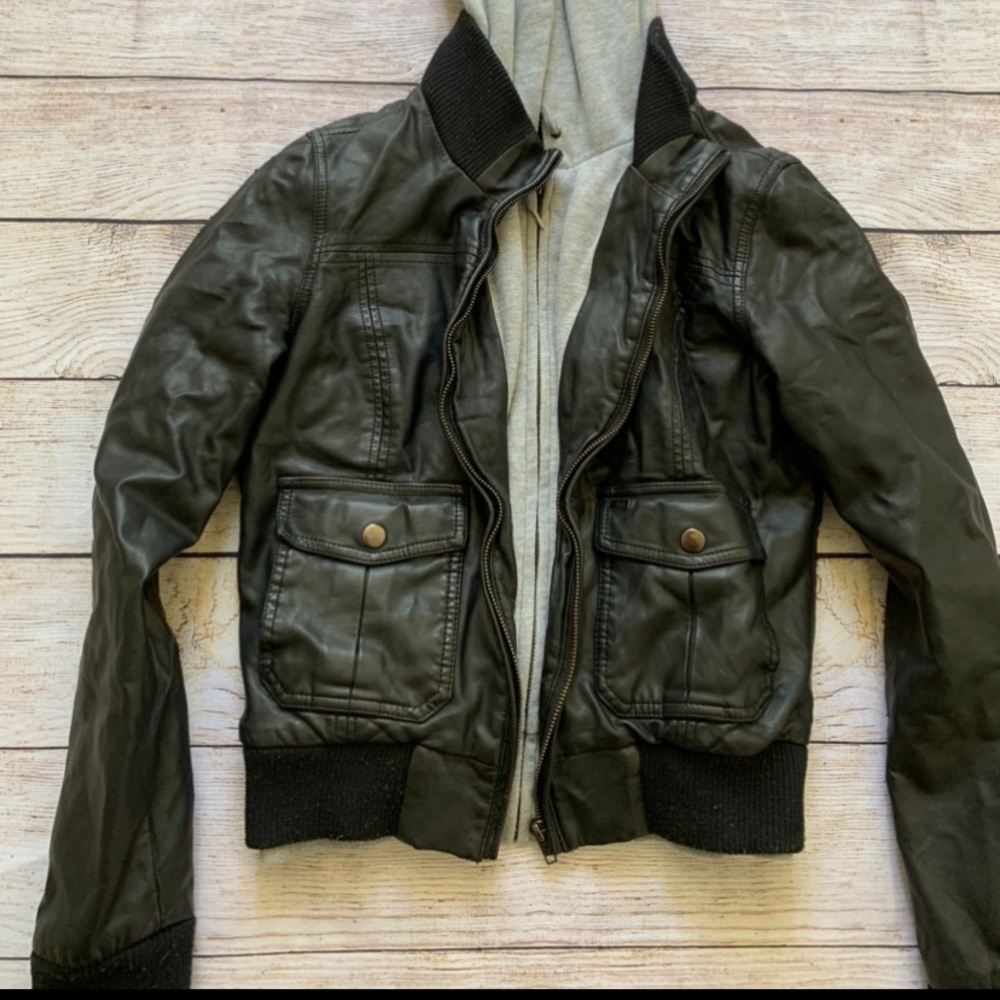 Obey Leather Jacket with Hoodie